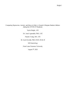 Comparing Depression, Anxiety, and Stress in Male vs Female Collegiate Student Athletes during the COVID-19 Pandemic