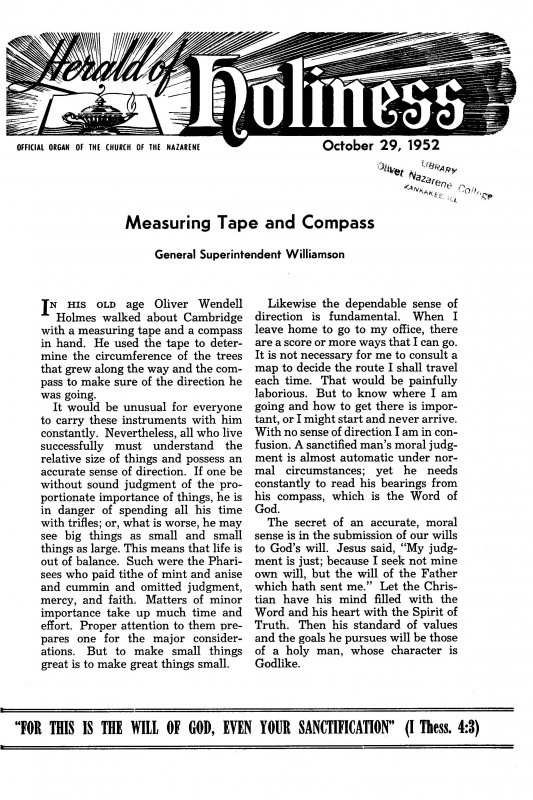 Title Page of Herald of Holiness - October 29, 1952