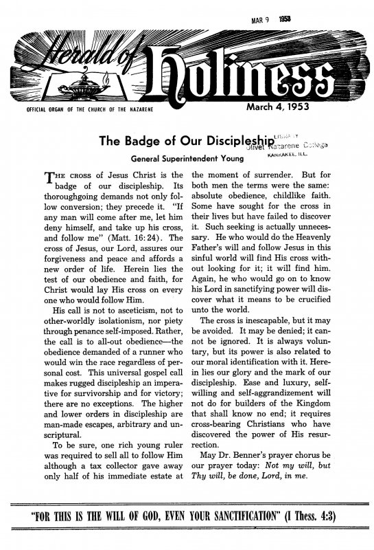 Title Page of Herald of Holiness - March 4, 1953