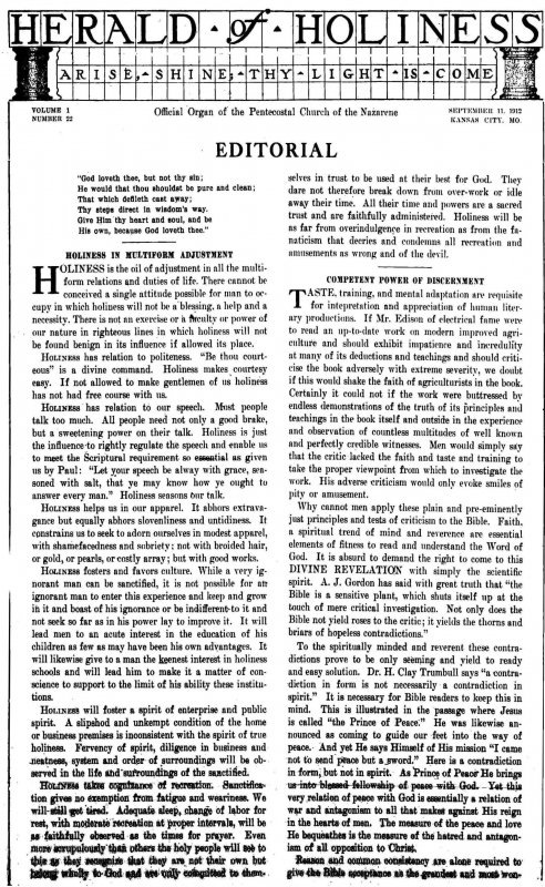 Title Page of Herald of Holiness - September 11, 1912