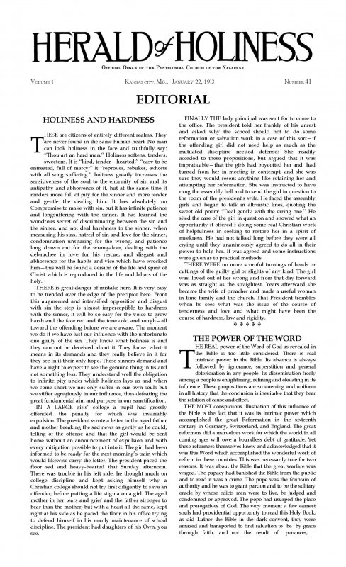 Title Page of Herald of Holiness - January 22, 1913