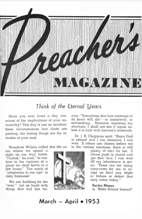 Title Page of Preacher's Magazine March/April 1953