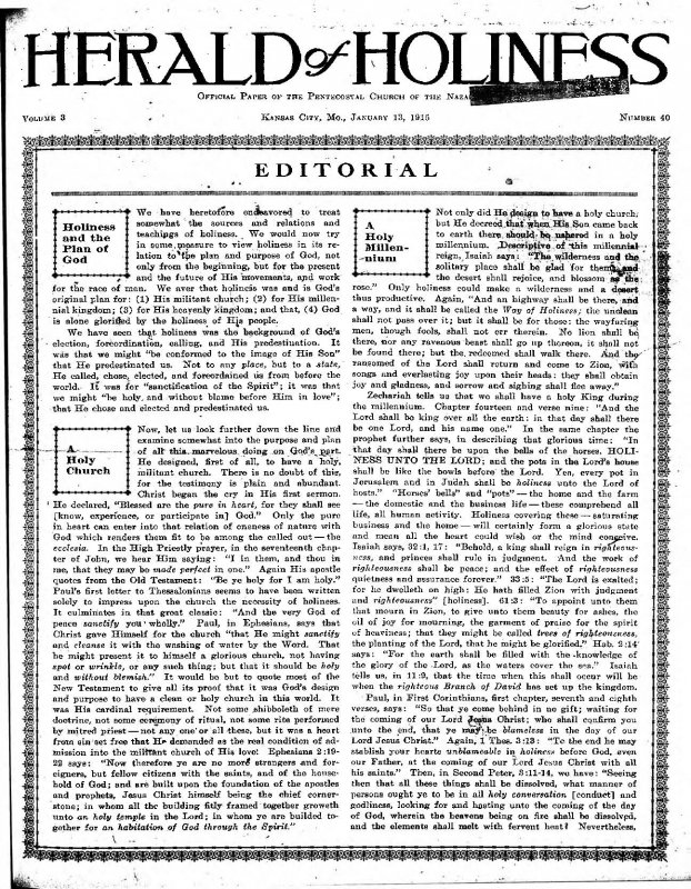 Title Page of Herald of Holiness - January 13, 1915