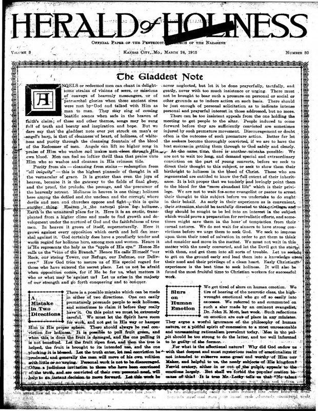 Title Page of Herald of Holiness - March 17, 1915