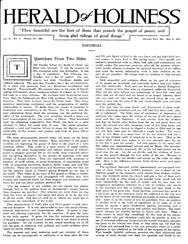 Title Page of Herald of Holiness - May 9, 1917