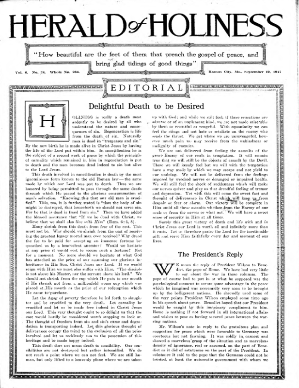Title Page of Herald of Holiness - September 19, 1917