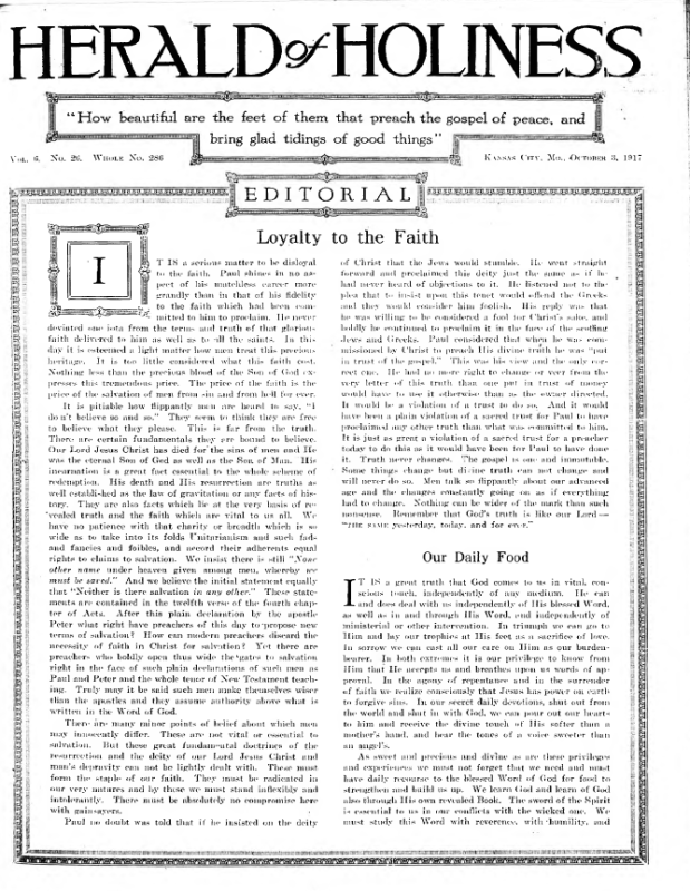 Title Page of Herald of Holiness - October 3, 1917