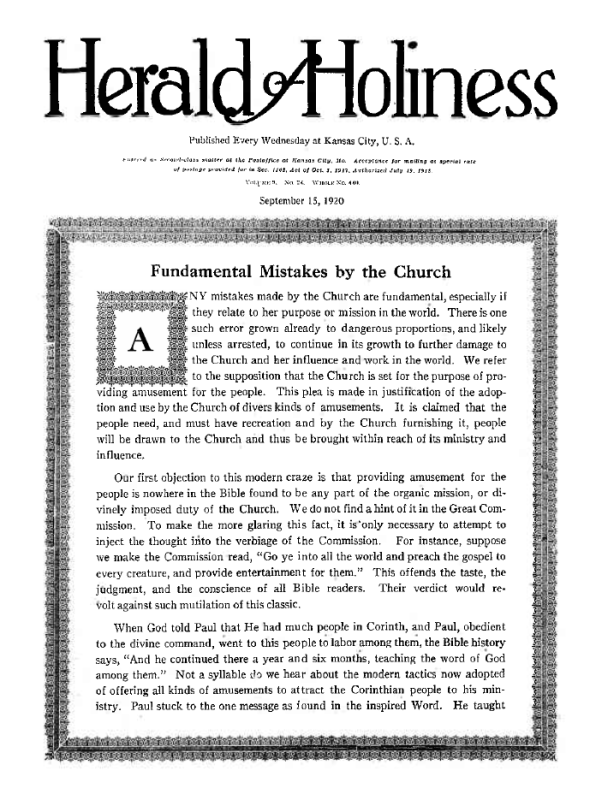 Title Page of Herald of Holiness - September 15, 1920