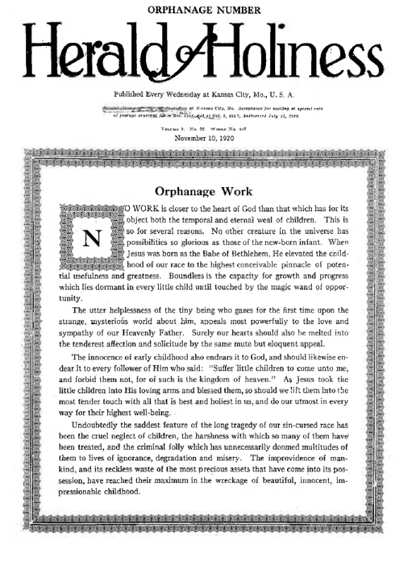 Title Page of Herald of Holiness - November 10, 1920