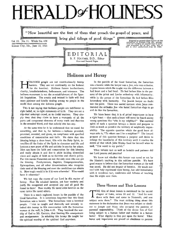 Title Page of Herald of Holiness - June 15, 1921