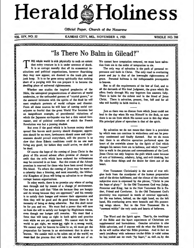 Front page of Herald of Holiness - November 4, 1925 