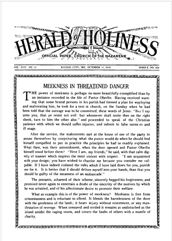 Front page of Herald of Holiness - October 31, 1928