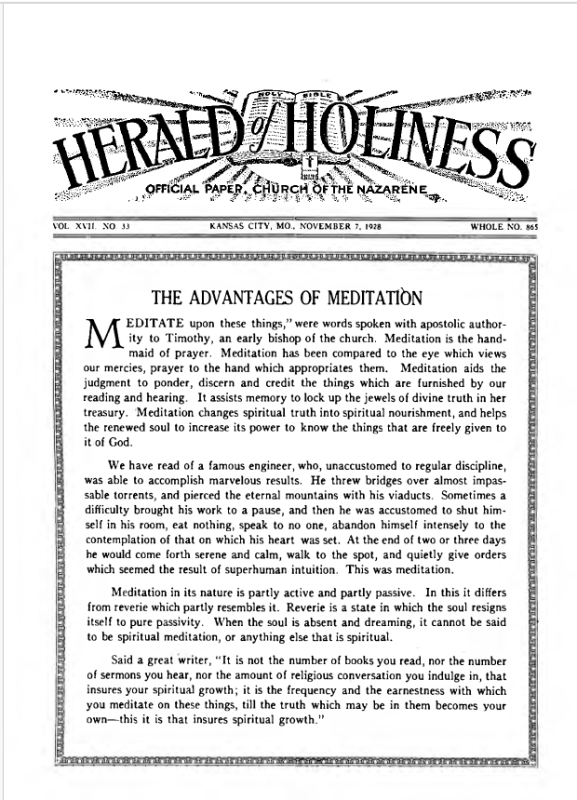 Front page of Herald of Holiness - November 7, 1928