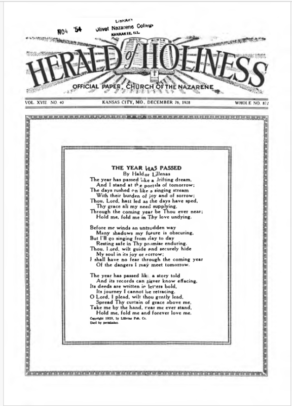 Front page of Herald of Holiness - December 26, 1928