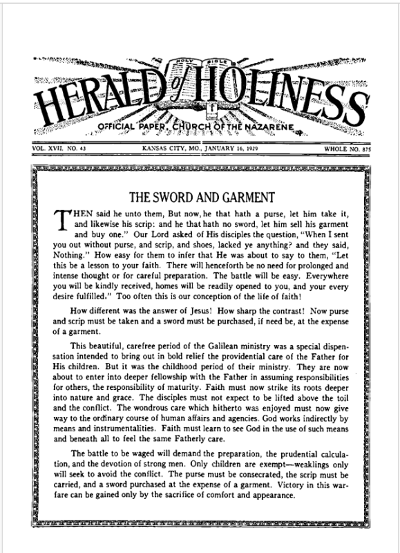 Front page of Herald of Holiness - January 16, 1929