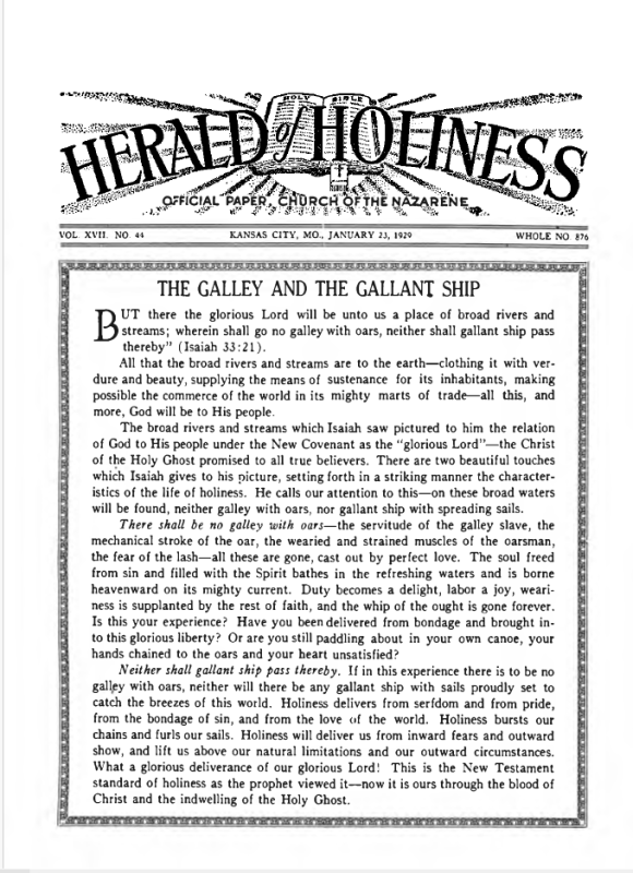 Front page of Herald of Holiness - January 23, 1929