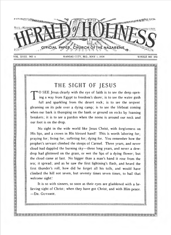 Front page of Herald of Holiness - May 1, 1929