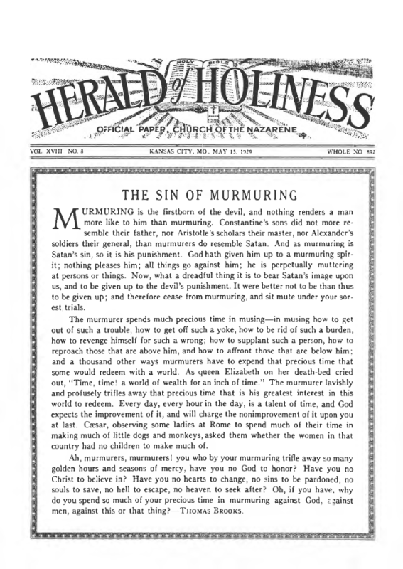 Front page of Herald of Holiness - May 15, 1929