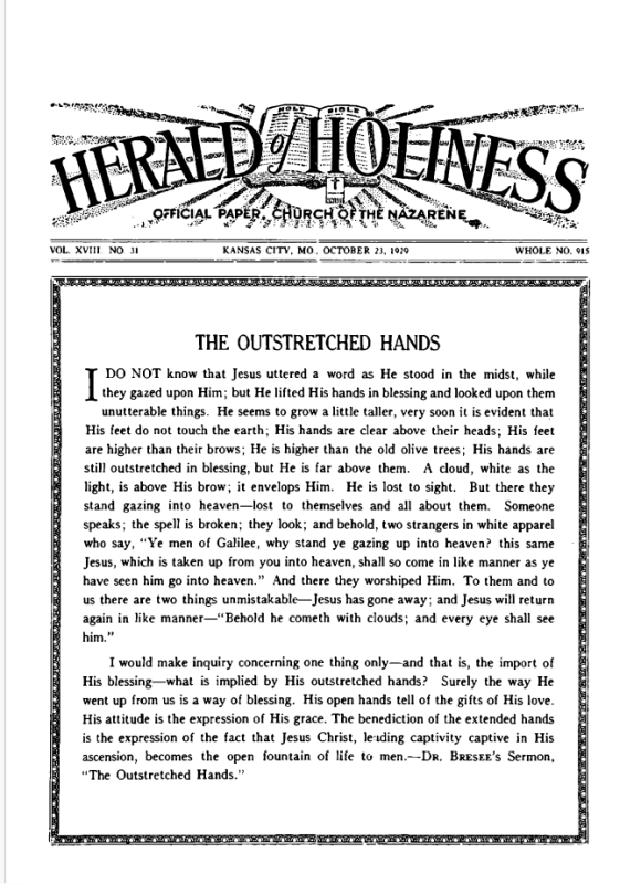 Front page of Herald of Holiness - October 23, 1929
