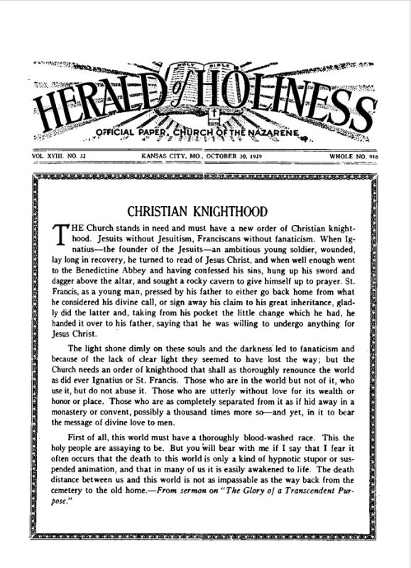 Front page of Herald of Holiness - October 30, 1929