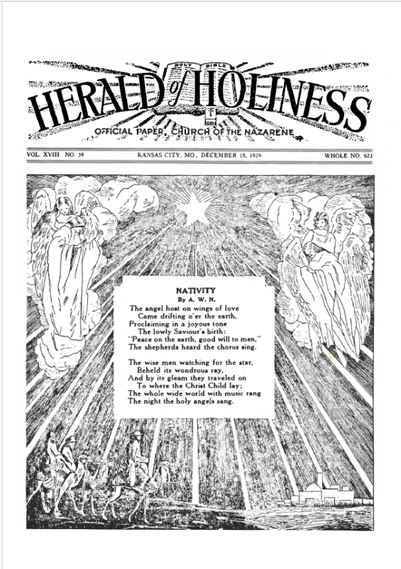 Front page of Herald of Holiness - December 18, 1929