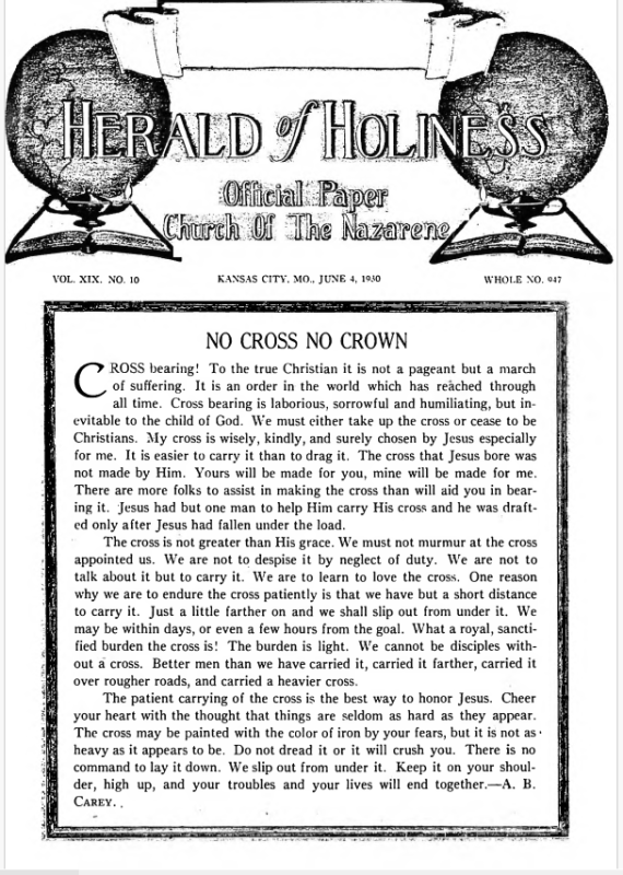 Front page of Herald of Holiness - June 4, 1930